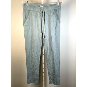 Roxy Women's Linen Pants Medium Green Drawstring Pockets Roll Tab causal lounge